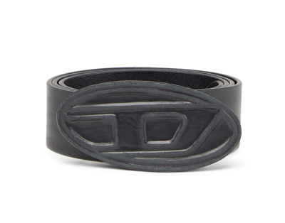 Diesel Logo-buckle Leather Belt In Black