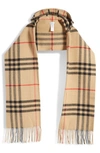 BURBERRY ARCHIVE CHECK WOOL & CASHMERE FRINGE SCARF