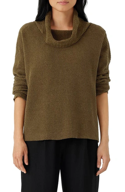 Eileen Fisher Missy Organic Cotton Chenille Turtleneck Sweater In Serpentine