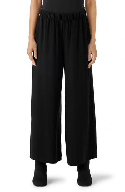 Eileen Fisher Missy Silk Georgette Crepe Wide-leg Ankle Trousers In Black