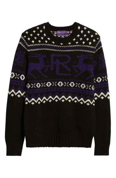 Ralph Lauren Purple Label Hand-knit Patterned Cashmere Sweater In Classic Black Multi