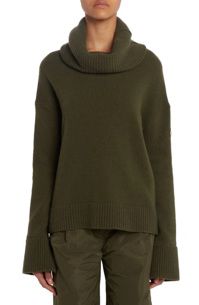 Moncler Tricot Wool Knit Turtleneck Sweater In Khaki