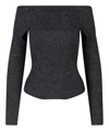 Khaite Salma Glittery Off-the-shoulder Top In Grey