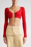 Jacquemus La Maille Pral Rib Crop Cardigan In Red