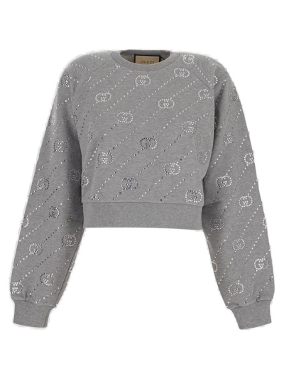 Gucci Gg Cotton Jersey Crop Sweatshirt In Grey