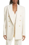 Zimmermann Luminosity Oversized Double-breasted Pinstriped Wool And Cotton-blend Blazer In Cream Stripe