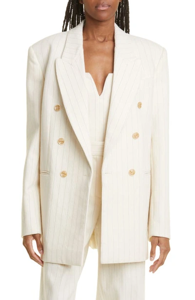 Zimmermann Luminosity Wool-cotton Double-breasted Jacket In Nude & Neutrals