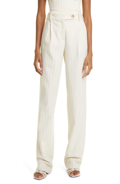 Zimmermann Luminosity Pinstripe Pleated Pants In Cream Stripe