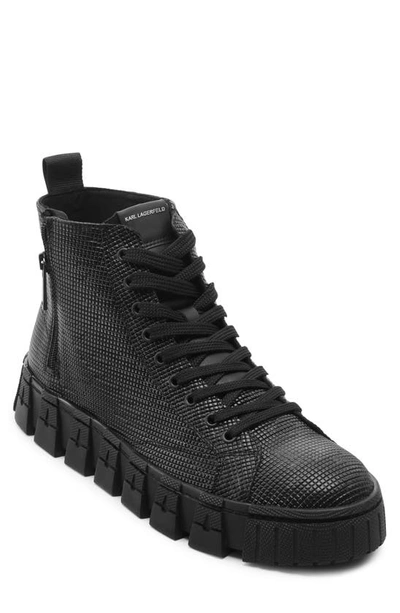 Karl Lagerfeld Men's Printed Leather Sneaker Boots In Black