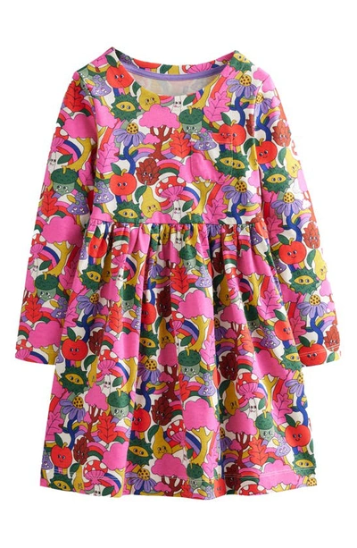 Mini Boden Kids' Long Sleeve Fun Jersey Dress Blush Pink Bonkers Conkers Girls Boden