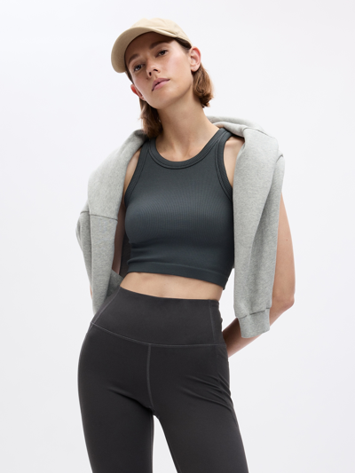 Gap Fit Seamless Rib Cropped Halter Tank Top In Cast Iron Grey