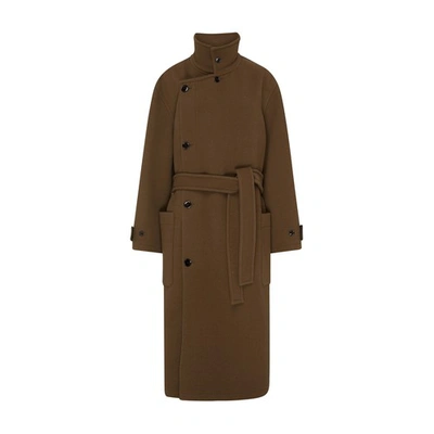 Lemaire Long Belted Coat In Dark_squirrel
