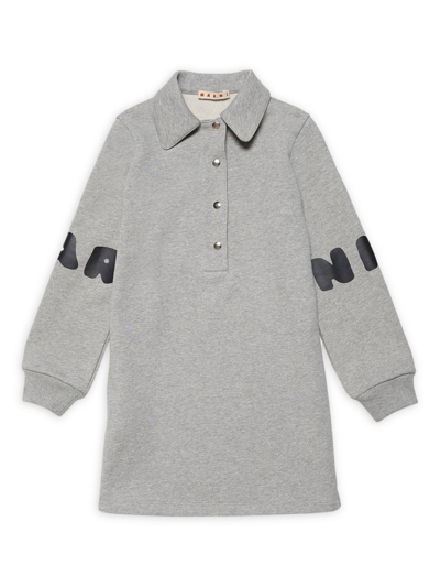 Marni Kids' Logo-patch Polo Dress In Grey