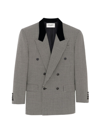 SAINT LAURENT WOMEN'S OVERSIZED CHESTERFIELD BLAZER IN CHECK WOOL