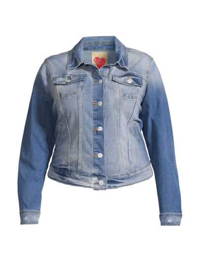 Slink Jeans, Plus Size Women's Two-tone Denim Trucker Jacket In Destiny