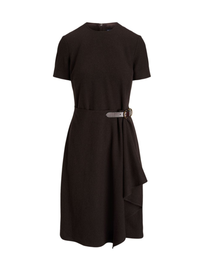 Polo Ralph Lauren Women's Draped Buckle-detail Tweed Dress In Dark Brown