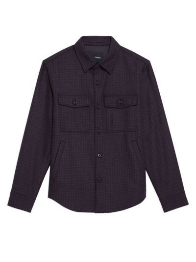 Theory Garvin Shirt Jacket In Recycled Wool-blend Flannel In Navy Multi