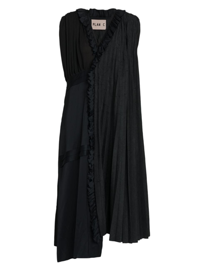 Plan C Women's Asymmetric Texture Maxi Dress In Black