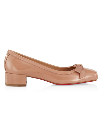 Christian Louboutin Mamaflirt Patent Red Sole Ballerina Pumps In Beige