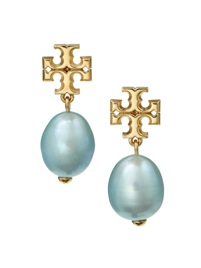 Tory Burch Kira Pearl Drop Earring In Tory Silver / Blue