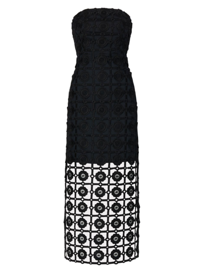 Milly Women's Kait Strapless Tiled Lace Midi-dress In Black