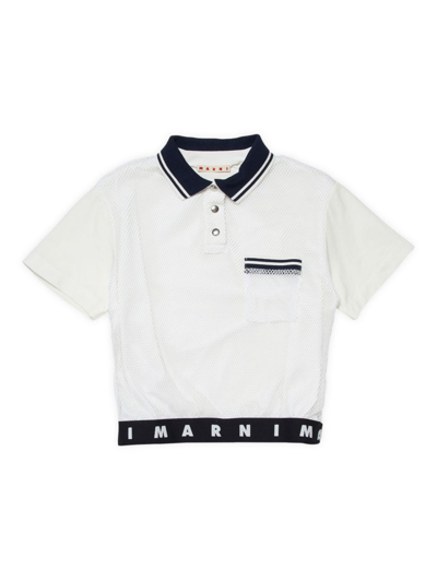 Marni Kids' Colour-block Mesh-panel Polo Shirt In White