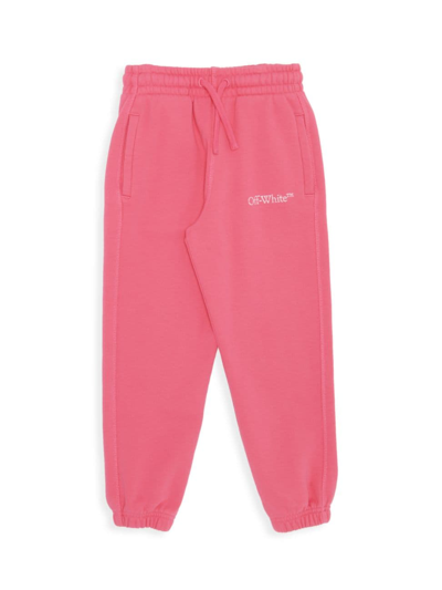 Off-white Kids' Bookish Logo Cotton Track Pants In Pink