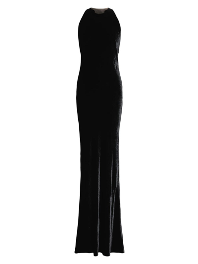 Polo Ralph Lauren Crystal-embellished Mesh-panelled Gown In Black