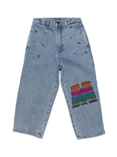 Marni Kids' Embroidered-motif Straight-leg Jeans In Blue