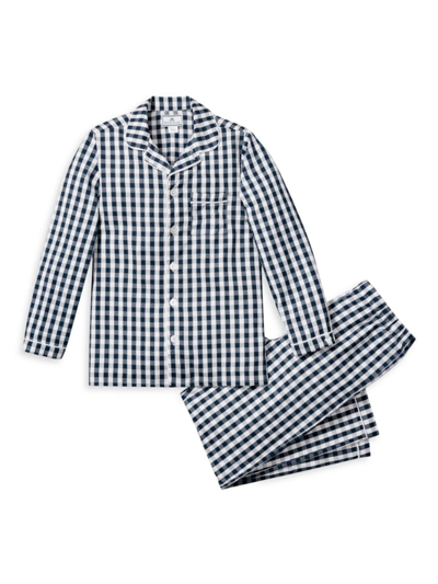 Petite Plume Baby's, Little Kid's & Kid's Gingham Flannel Classic Pajamas In Navy