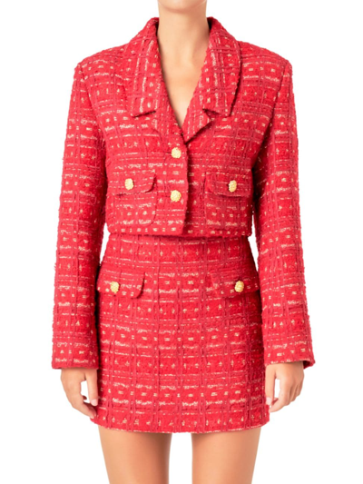Endless Rose Women's Cropped Tweed Jacket In Red