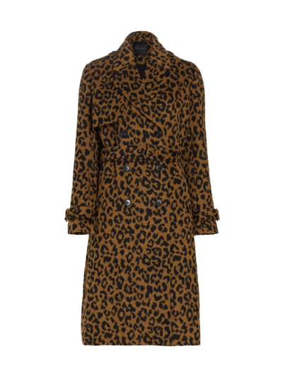 Elie Tahari The Courtney Belted Leopard Coat In Fossil And Noir Animal
