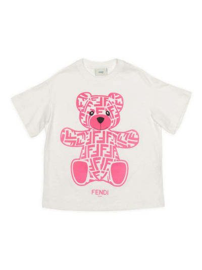 Fendi Little Girl's & Girl's Embossed Ff Bear Graphic T-shirt In White Pink