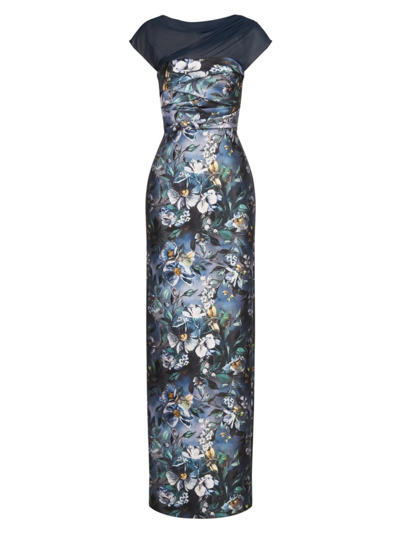 Theia Delana Floral-print Mikado Column Gown In Multi