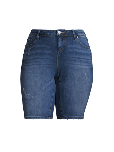 Slink Jeans, Plus Size Women's Denim Mid-rise Bermuda Shorts In Frances