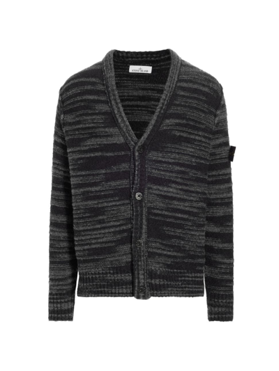 Stone Island Men's Jacquard Wool-blend Cardigan In Black