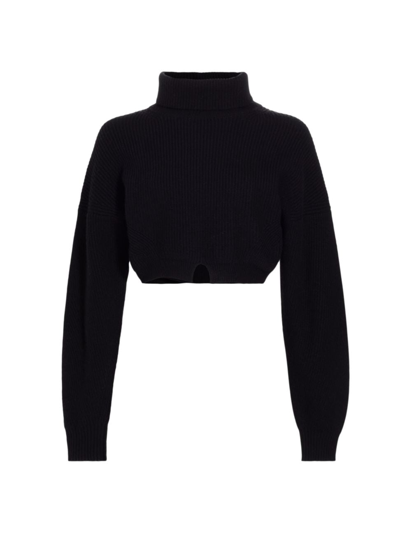 A.l.c Brennan Cropped Ribbed Merino Wool-blend Turtleneck Sweater In Black