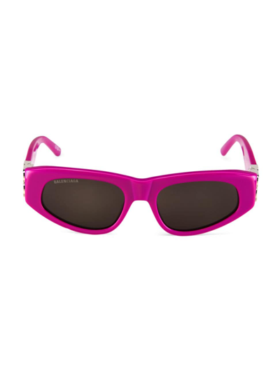 Balenciaga Wrap Around Acetate Logo Arm Acetate Sunglasses In Fuchsia-silver-grey
