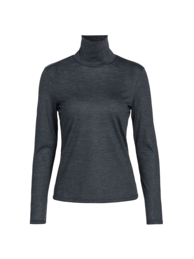 Theory Women's Wool Jersey Turtleneck Top In Navy Mlnge