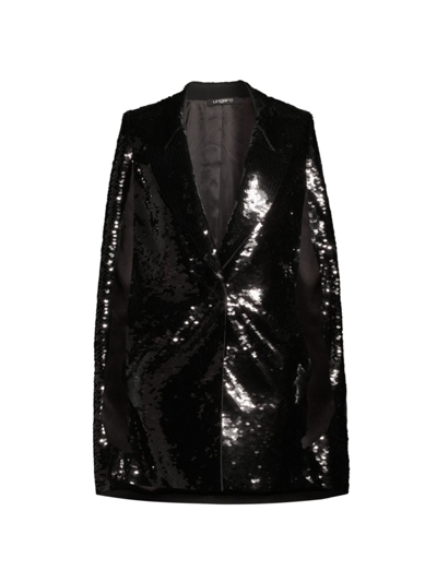 Ungaro Chloe Single-button Sequin Cape In Black