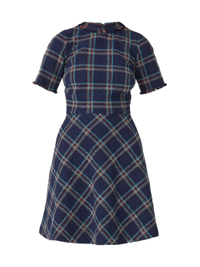 Shoshanna Lana Plaid-print A-line Tweed Mini Dress In Navy Poppy