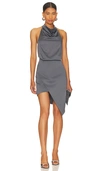 Elliatt Asymmetric Satin Cocktail Dress In Dark Gray In Charcoal
