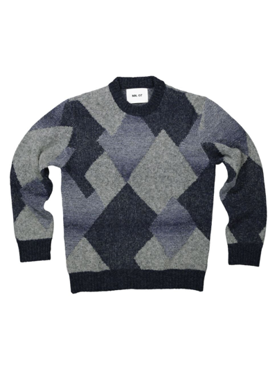 Nn07 Men's Brady Intarsia Wool-blend Sweater In Grey Melange