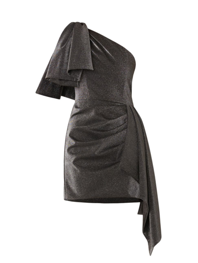 Shoshanna One-shoulder Draped Shimmer Ponte Mini Dress In Gunmetal