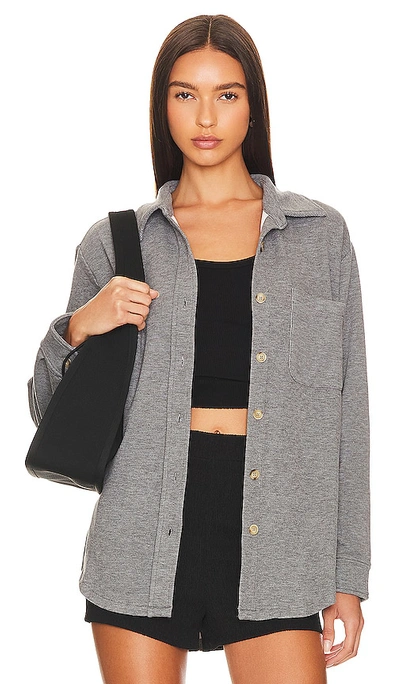 Bobi Button Up Long Sleeve Top In Charcoal