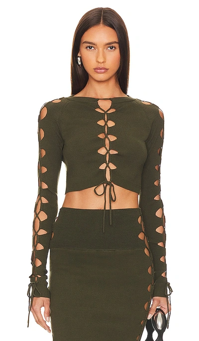 Monse Lacing Detail Cropped Sweater In Olive
