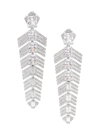 Adriana Orsini Women's Ear Candy Rhodium-plated & Cubic Zirconia Feather Drop Earrings In Silver Crystal
