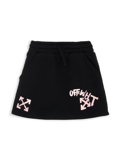 Off-white Kids' Paint Script Cotton Miniskirt In Black Pink