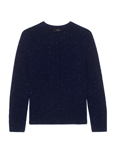 Theory Wool-cashmere Shrunken Donegal Cable-knit Sweater In Neptune