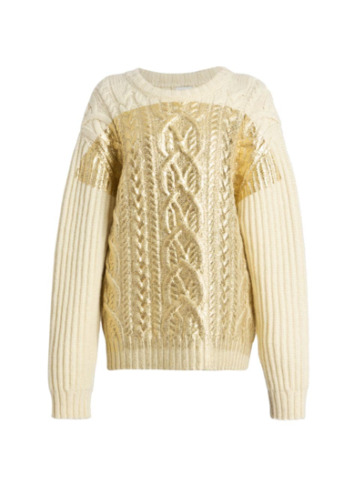 Dries Van Noten Metallic Cable-knit Wool Sweater In Ecru